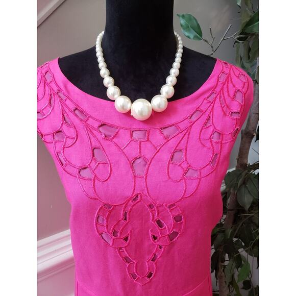 Appraisal Dress Women 20W Pink Sleeveless Embroidered Cutout Sheath Lined Boho - Picture 11 of 13